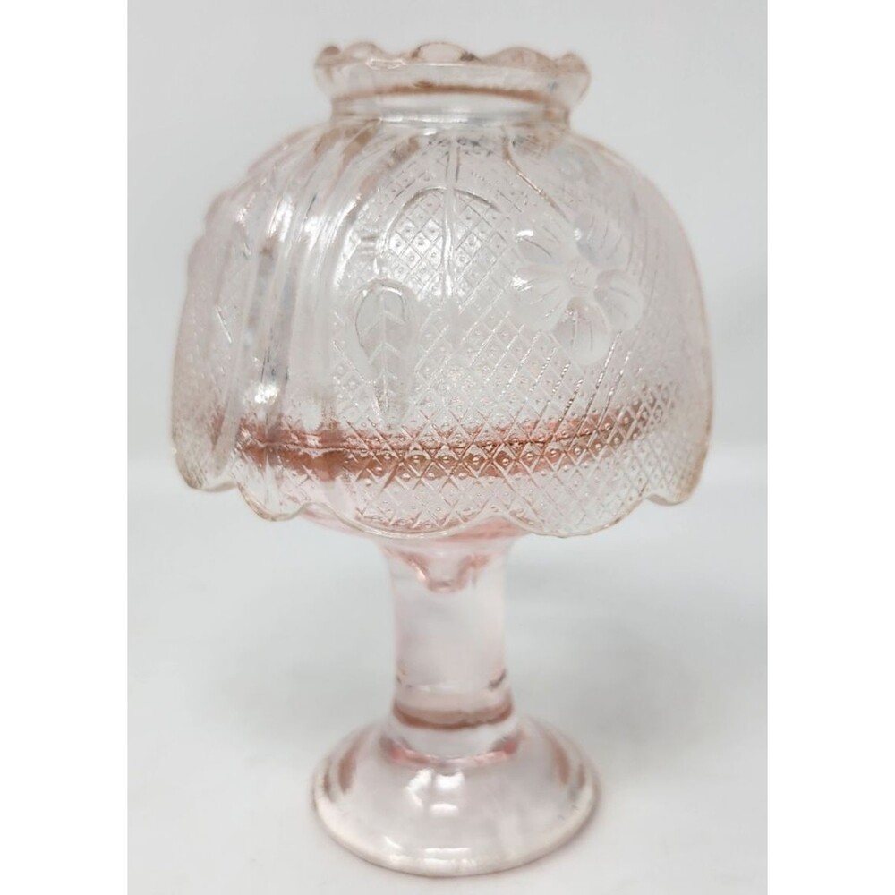 Indiana Glass Fairy Lamp Pink Peach Tiara Vintage Depression Floral Panel 5.5"